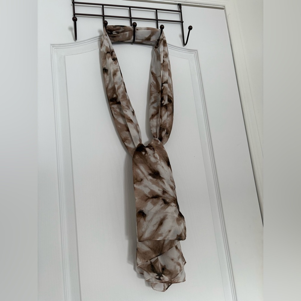Calvin Klein Taupe and White Tie-Dye Chiffon Scarf